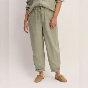 Everlane The Linen Pull-On Elastic Waist Barrel Pant in Sage Green Large